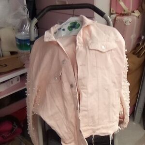 Women's Pink Jean Jacket with Pearl Detailing